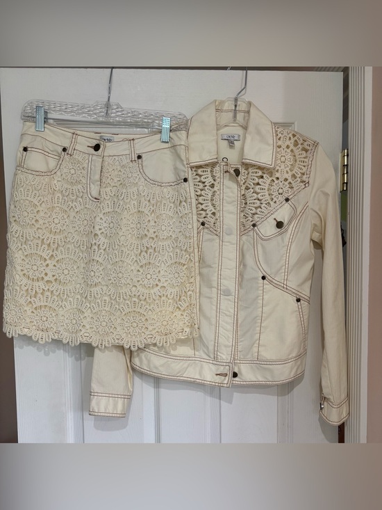 Cache Jackets & Blazers - Cache Cream Crochet-Panel Jacket & Skirt Set
